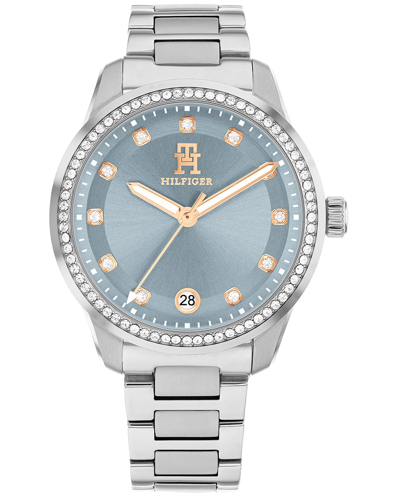 Tommy Hilfiger TH85 Crystals Blue Dial Silver Stainless Steel Strap Women's Watch TH1782795W - view 1