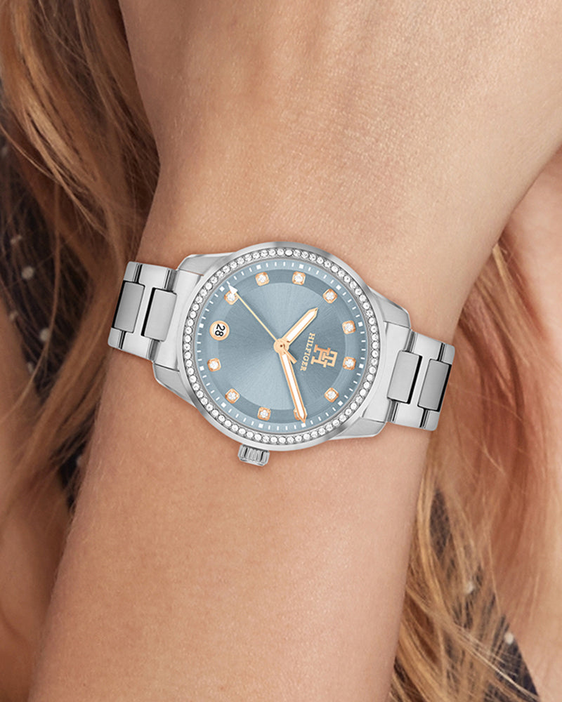 Tommy Hilfiger TH85 Crystals Blue Dial Silver Stainless Steel Strap Women's Watch TH1782795W - view 4
