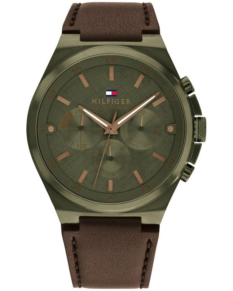 Tommy Hilfiger Dexter Green Dial Brown Leather Strap Men's Multifunction Watch TH1792085 - view 1
