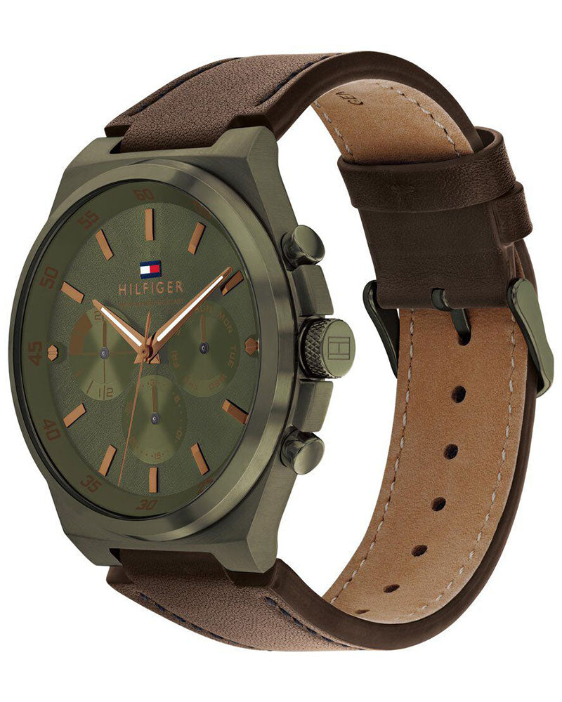 Tommy Hilfiger Dexter Green Dial Brown Leather Strap Men's Multifunction Watch TH1792085 - view 2
