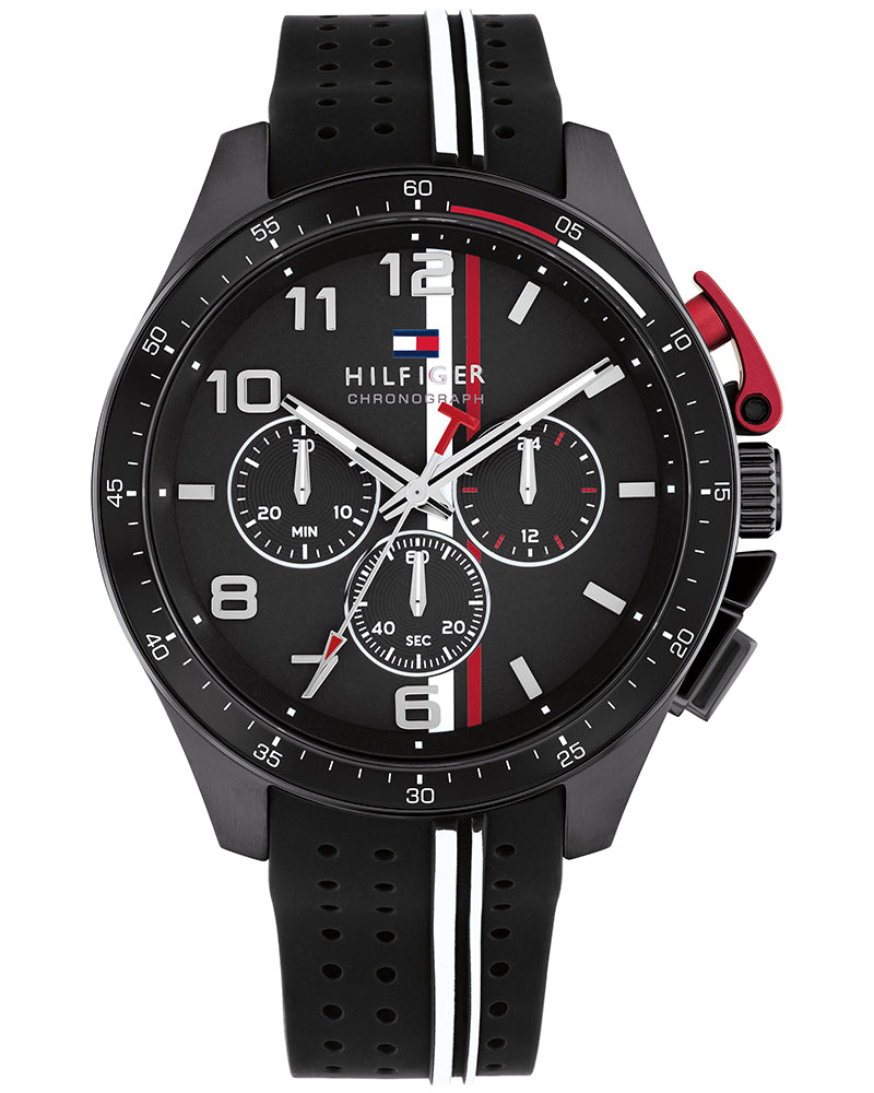 Tommy Hilfiger Bank Black Dial Black Silicone Strap Men's Chronograph Watch TH1792168W - view 1