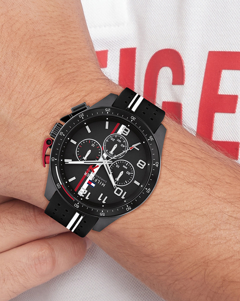 Tommy Hilfiger Bank Black Dial Black Silicone Strap Men's Chronograph Watch TH1792168W - view 4