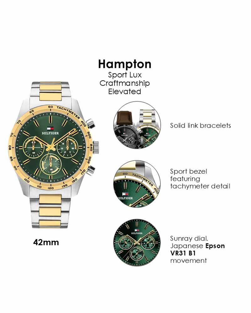 Tommy Hilfiger Hampton Green Dial Two Tone Stainless Steel Strap Men's Watch TH1792279W - view 6