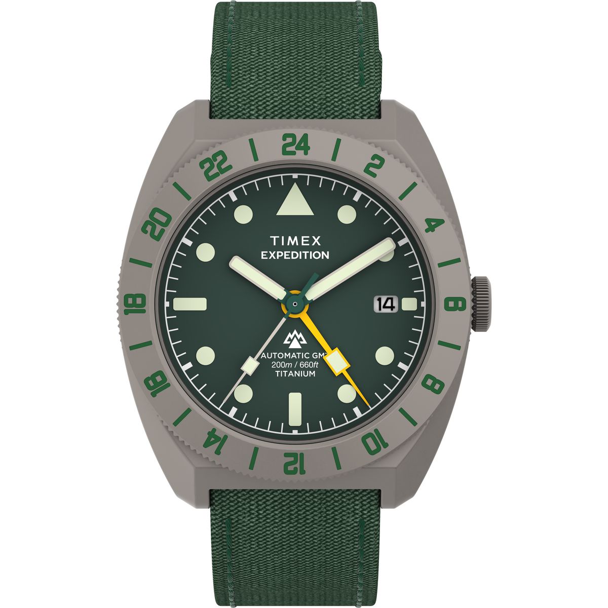 Timex Expedition GMT Automatic Green Dial Green Rubber Strap Men's Watch TW2Y63400UJ - view 1