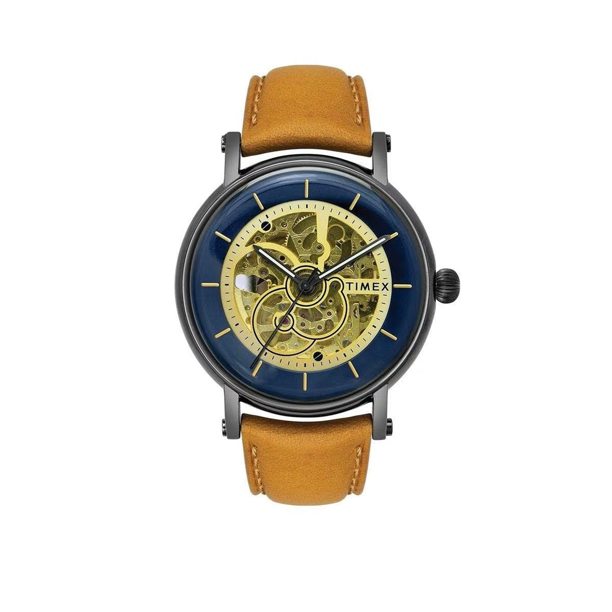 Timex E Class Automatic Blue Skeleton Dial Tan Leather Strap Men's Watch TWEG16711 - view 1