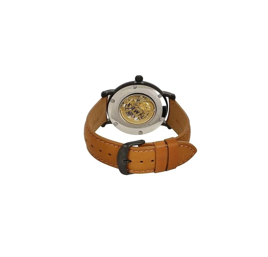 Timex E Class Automatic Blue Skeleton Dial Tan Leather Strap Men's Watch TWEG16711 - view 3