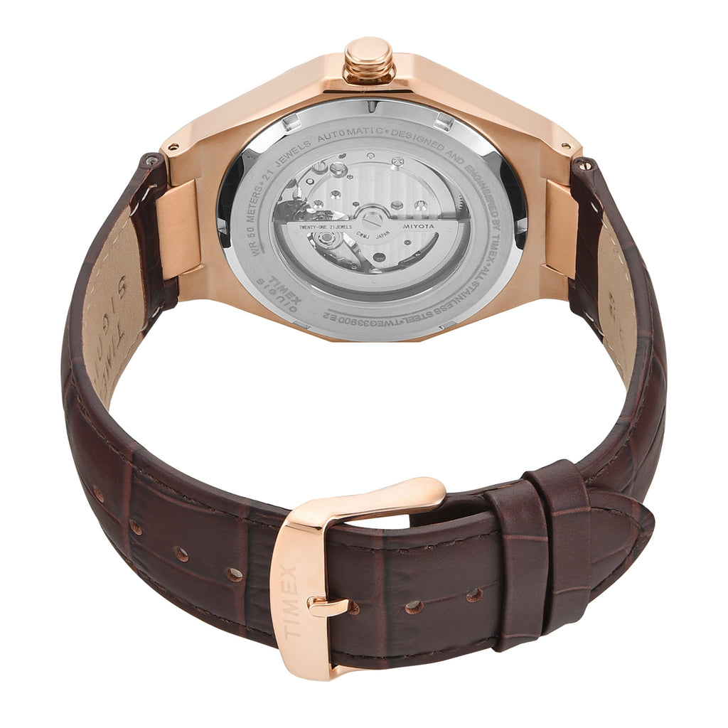 Timex Signio Automatic Silver-Tone Dial Brown Leather Strap Men's Watch TWEG33900 - view 3