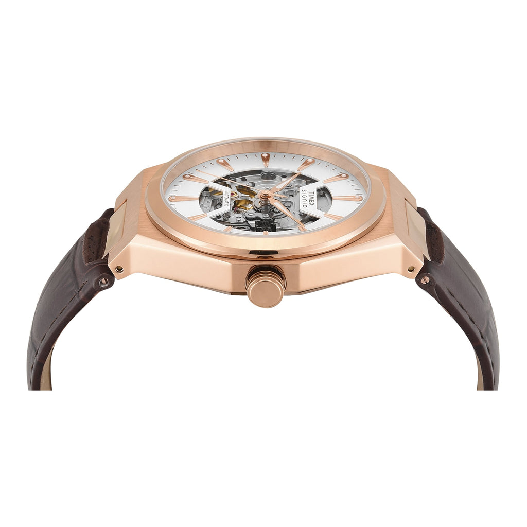 Timex Signio Automatic Silver-Tone Dial Brown Leather Strap Men's Watch TWEG33900 - view 4
