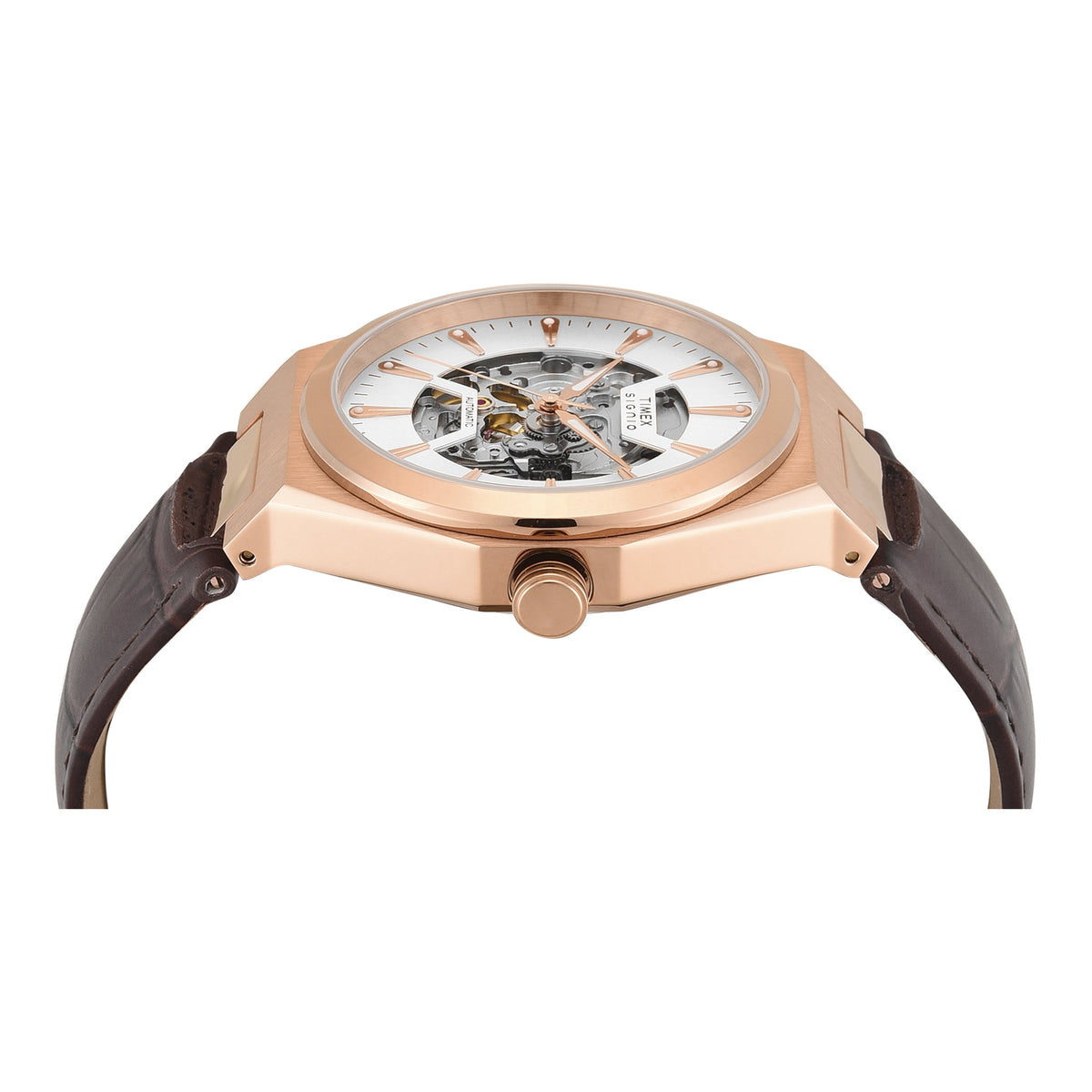 Timex Signio Automatic Silver-Tone Dial Brown Leather Strap Men's Watch TWEG33900 - view 4