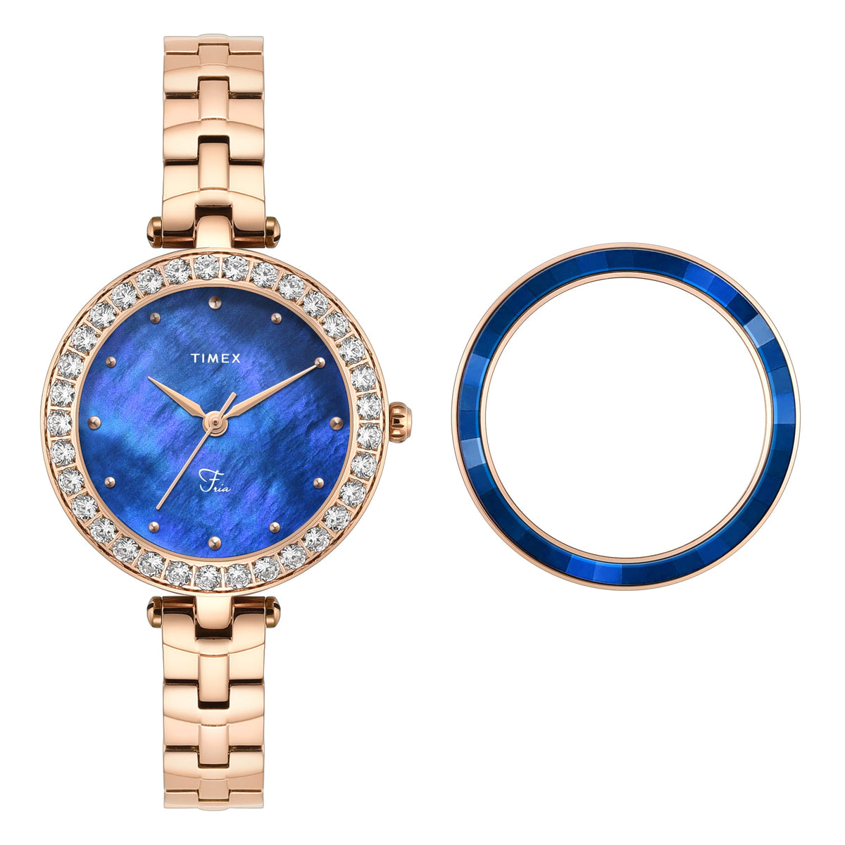 Timex Fria Blue Dial Rose Gold Brass Strap Women's Watch TWEL29200 - view 1
