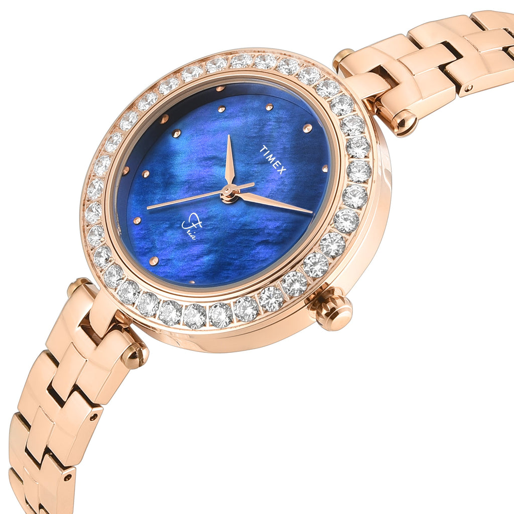 Timex Fria Blue Dial Rose Gold Brass Strap Women's Watch TWEL29200 - view 3
