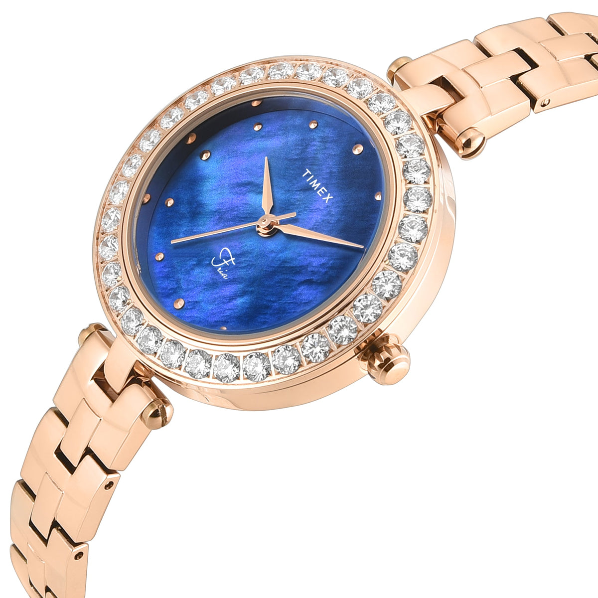 Timex Fria Blue Dial Rose Gold Brass Strap Women's Watch TWEL29200 - view 3