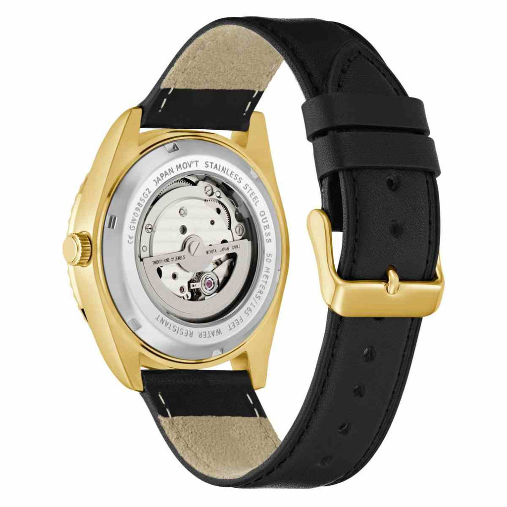 Guess Connoisseur Automatic Black Dial Leather Strap Men's Watch GW0985G2 - view 3