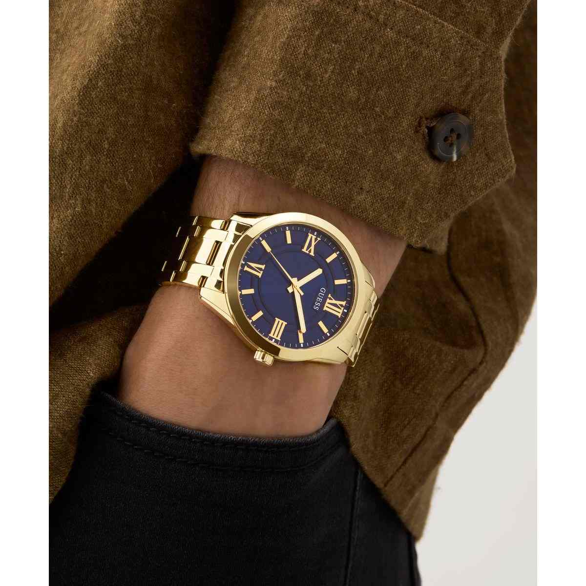 Guess Blue Dial Gold-Tone Stainless Steel Strap Men's Watch GW0893G5 - view 6
