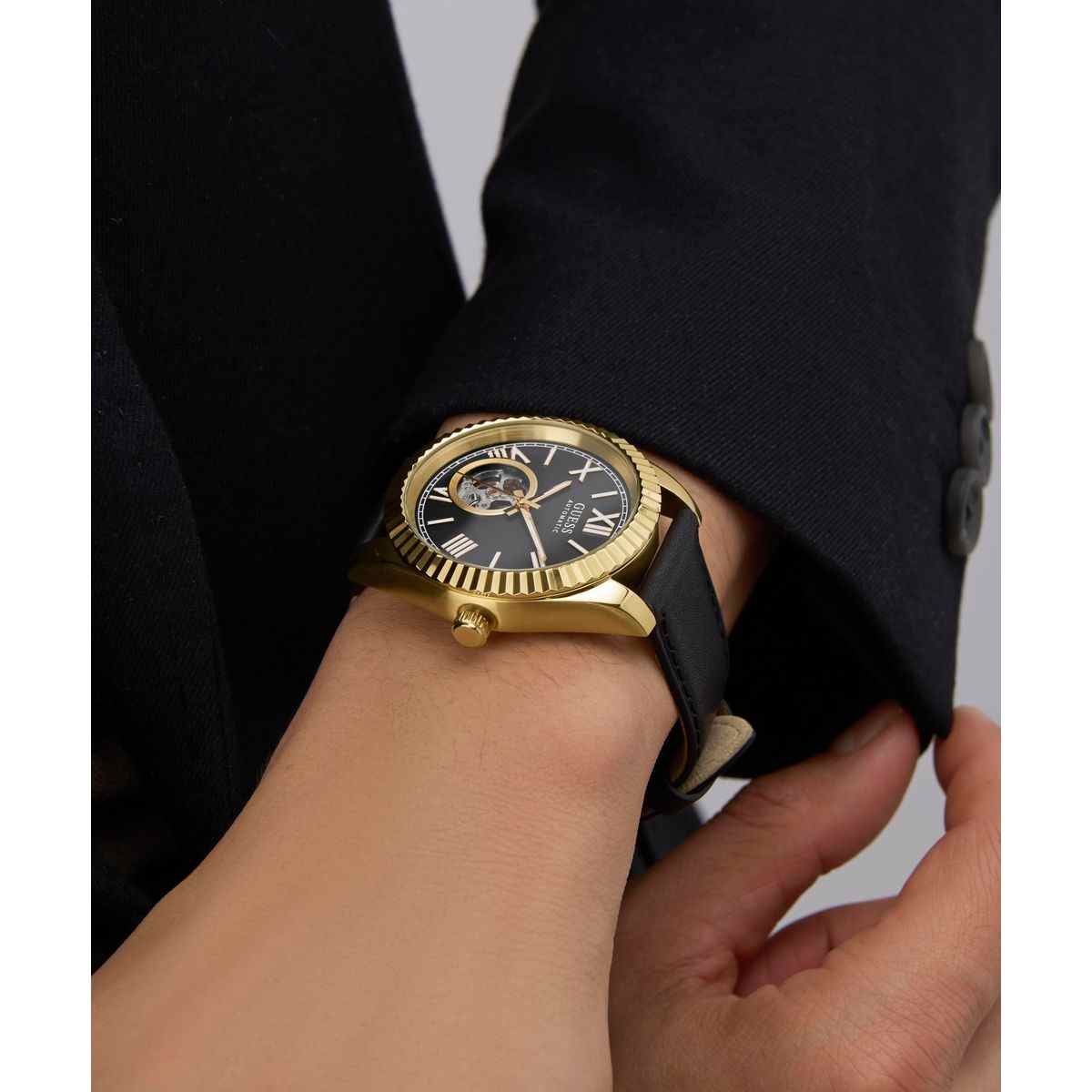 Guess Connoisseur Automatic Black Dial Leather Strap Men's Watch GW0985G2 - view 6