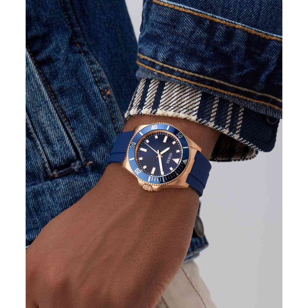 Guess Cliff Blue Dial Blue Silicone Strap Men's Watch GW0969G3 - view 6