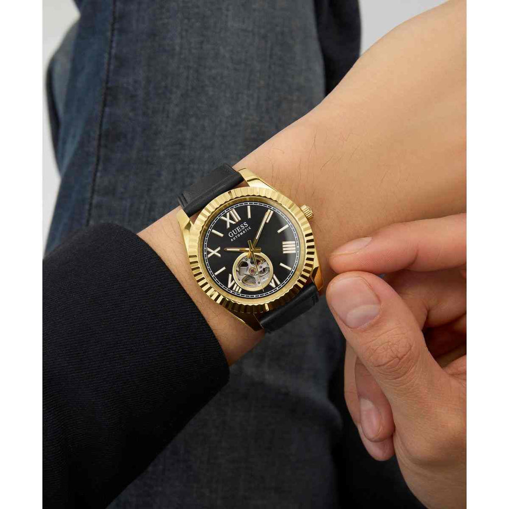 Guess Connoisseur Automatic Black Dial Leather Strap Men's Watch GW0985G2 - view 5