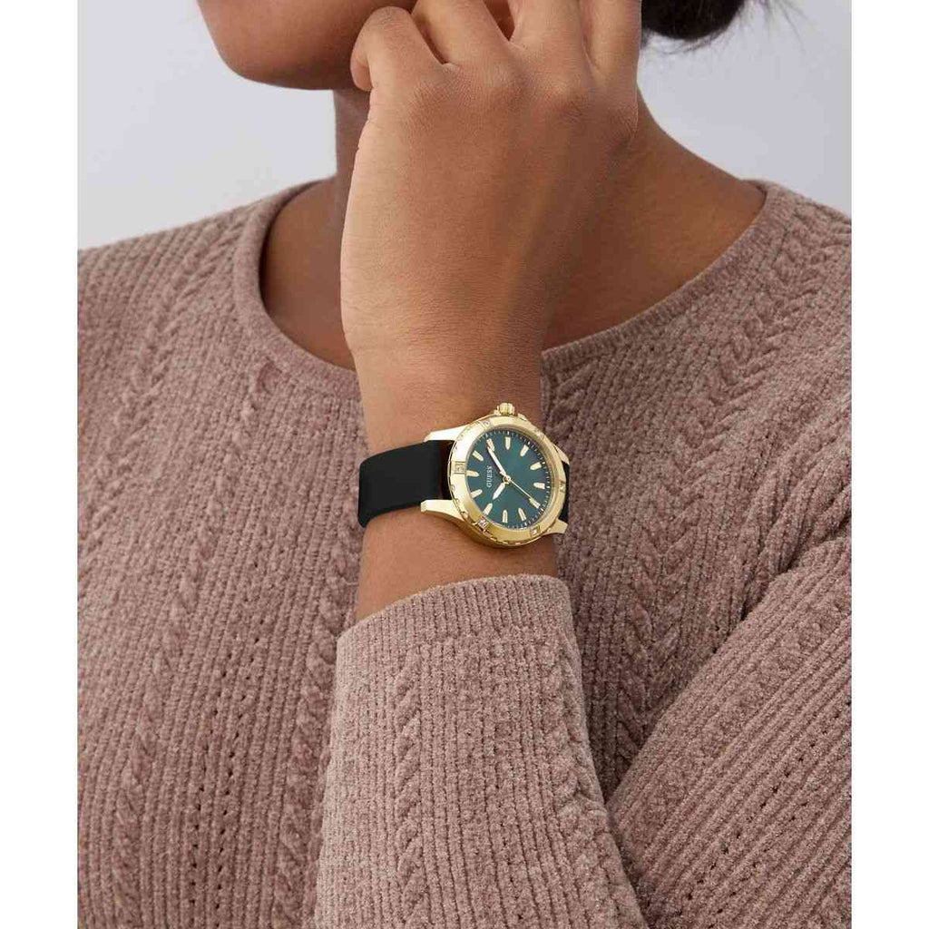 Guess Mist Green Dial Black Silicone Strap Women's Watch GW0949L2 - view 4