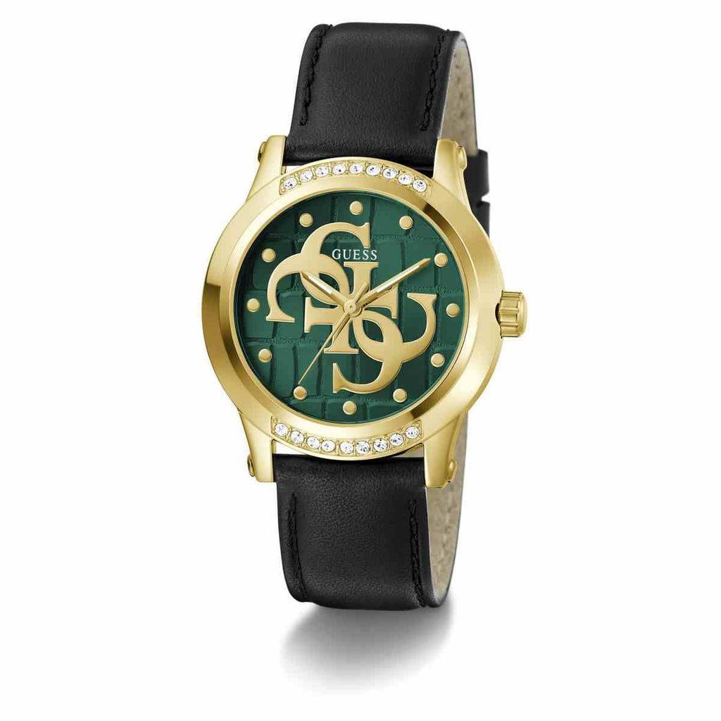 Guess 4G Logo Green Dial Gold-Tone Black Leather Strap Women's Watch GW0860L6 - view 5