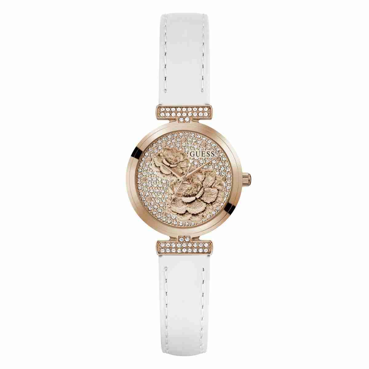 Guess Array Champagne Dial White Leather Strap Women's Watch GW1046L4 - view 1
