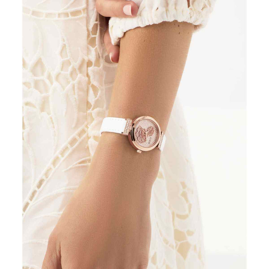 Guess Array Champagne Dial White Leather Strap Women's Watch GW1046L4 - view 4