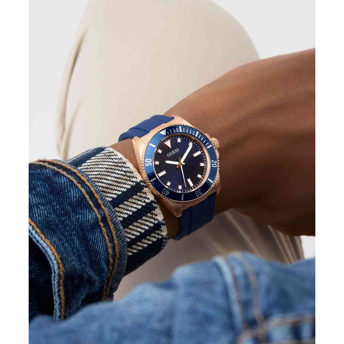 Guess Cliff Blue Dial Blue Silicone Strap Men's Watch GW0969G3 - view 5