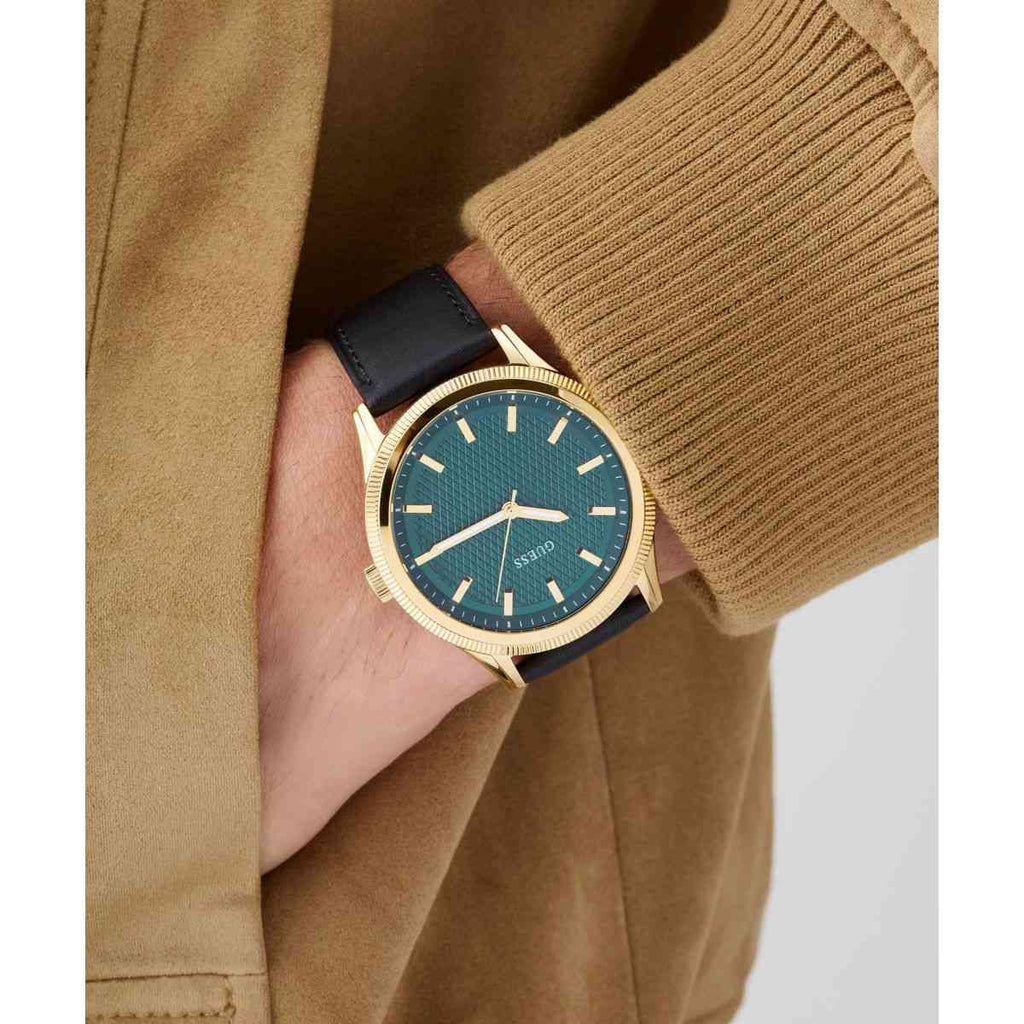 Guess Dex Green Dial Gold-Tone Black Leather Strap Men's Watch GW0846G1 - view 8