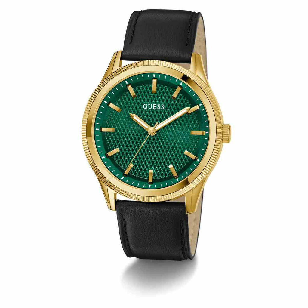 Guess Dex Green Dial Gold-Tone Black Leather Strap Men's Watch GW0846G1 - view 2