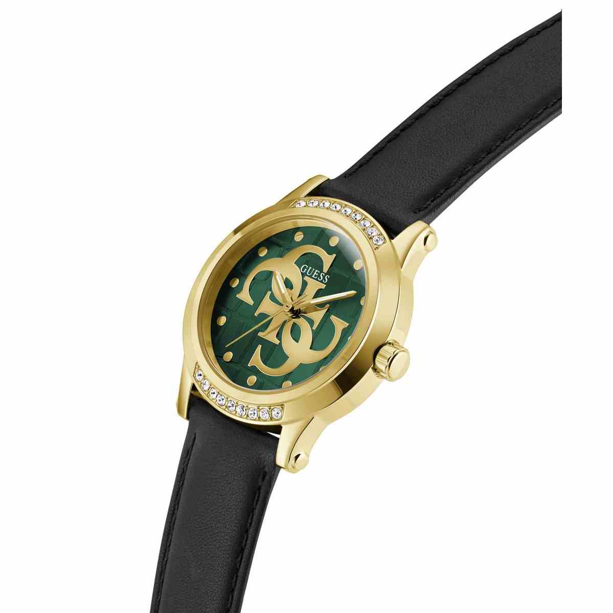 Guess 4G Logo Green Dial Gold-Tone Black Leather Strap Women's Watch GW0860L6 - view 4