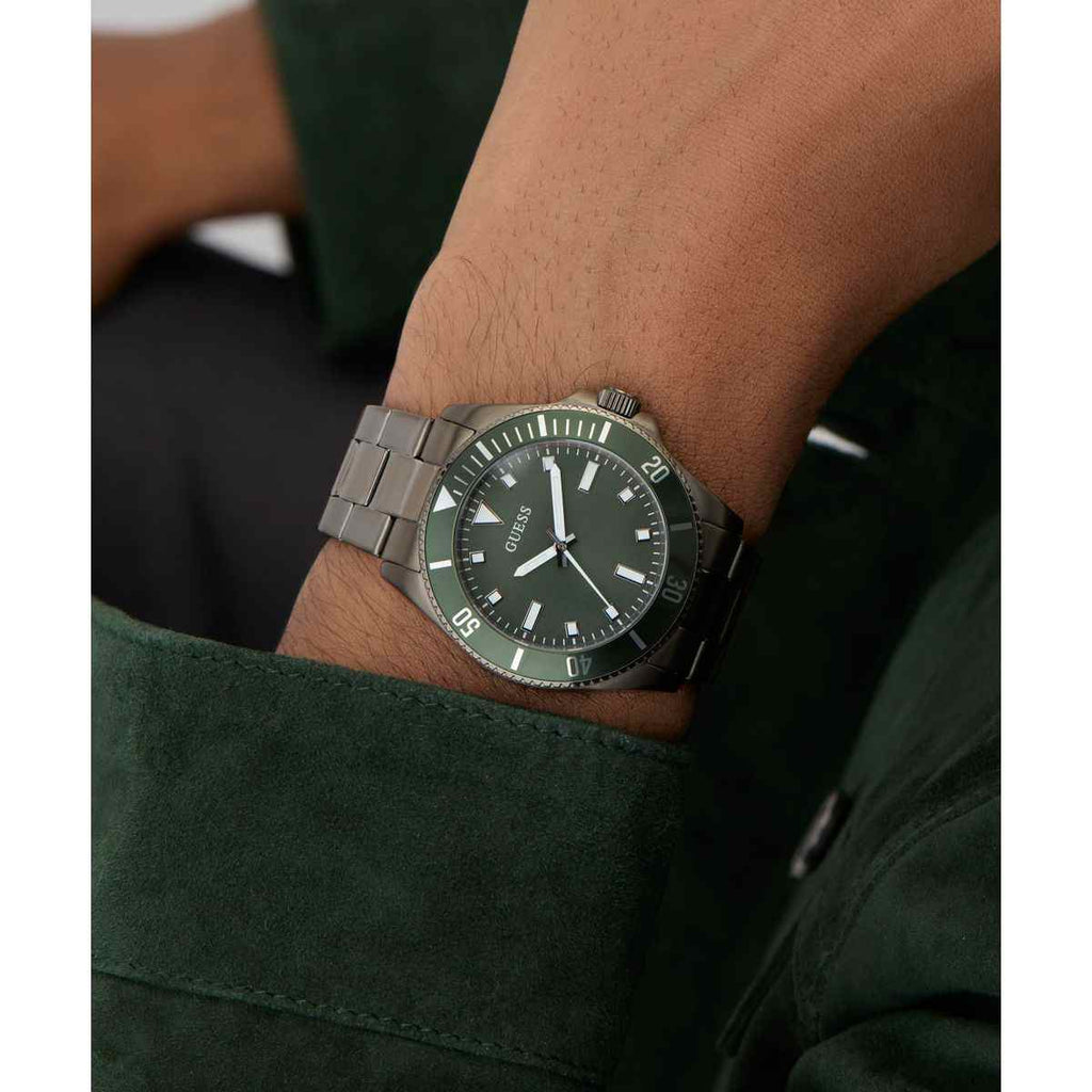 Guess Green Dial Gunmetal Stainless Steel Strap Men's Watch GW0968G3 - view 6