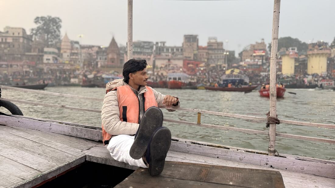 On a boat at the Varanasi ghats